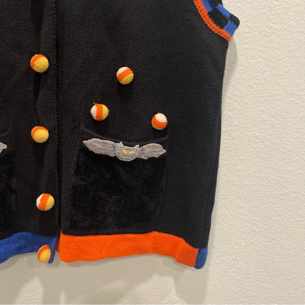 berek Black Sweater Vest with Orange and Blue Accents - Picture 2 of 10
